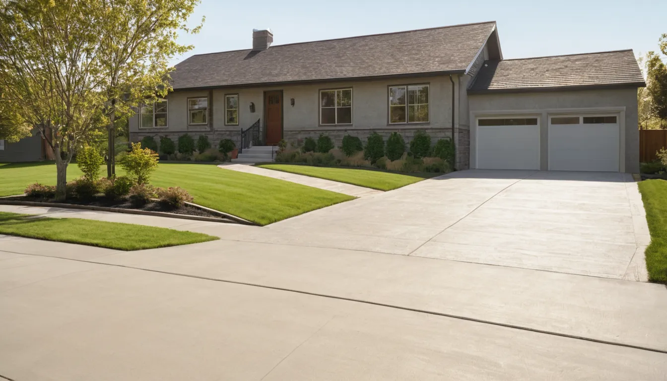 A freshly poured concrete driveway in front of a ranch home in Detroit
